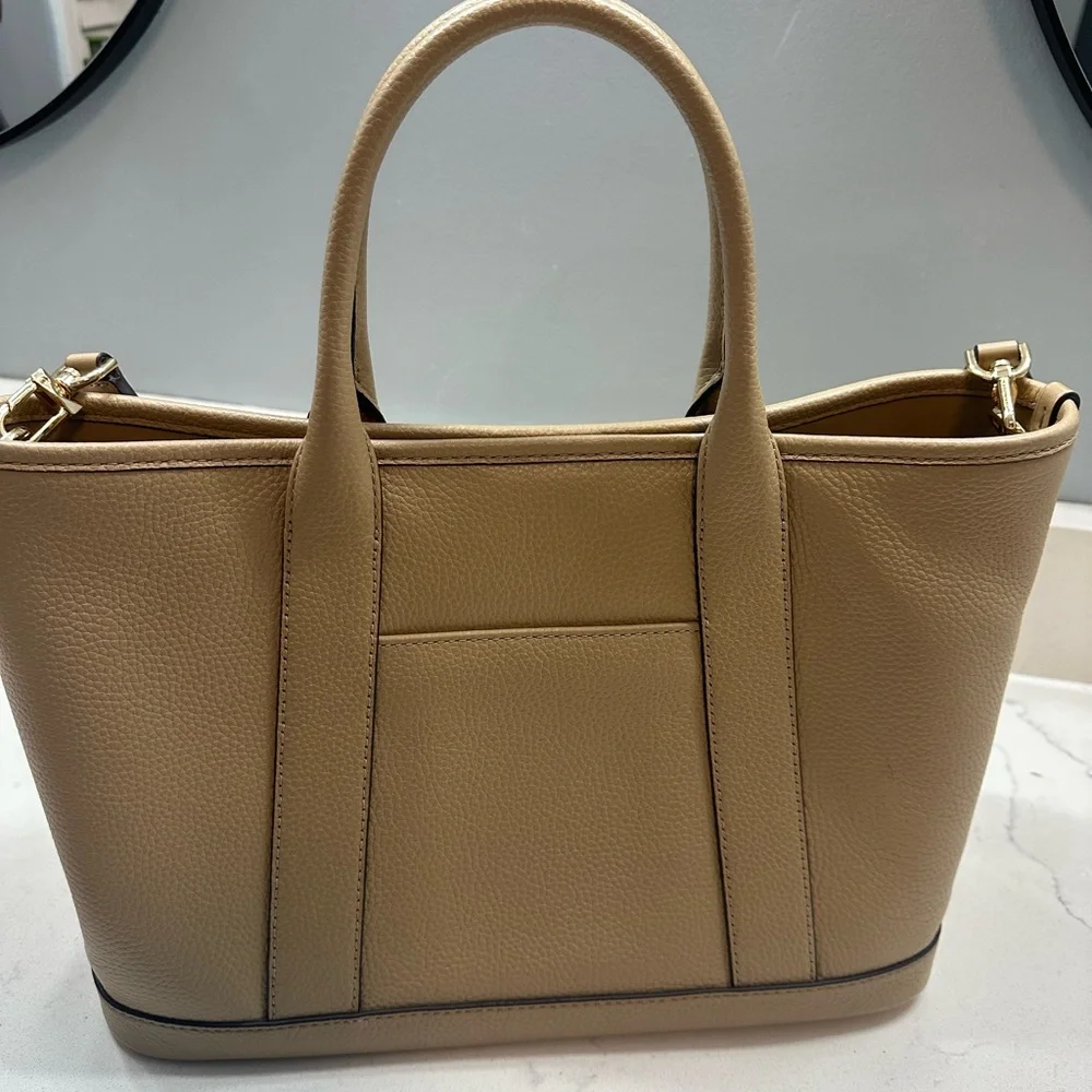 Michael Kors Beige Pebbled Leather Tote with Logo Strap crossbody/shoulder bag‎
